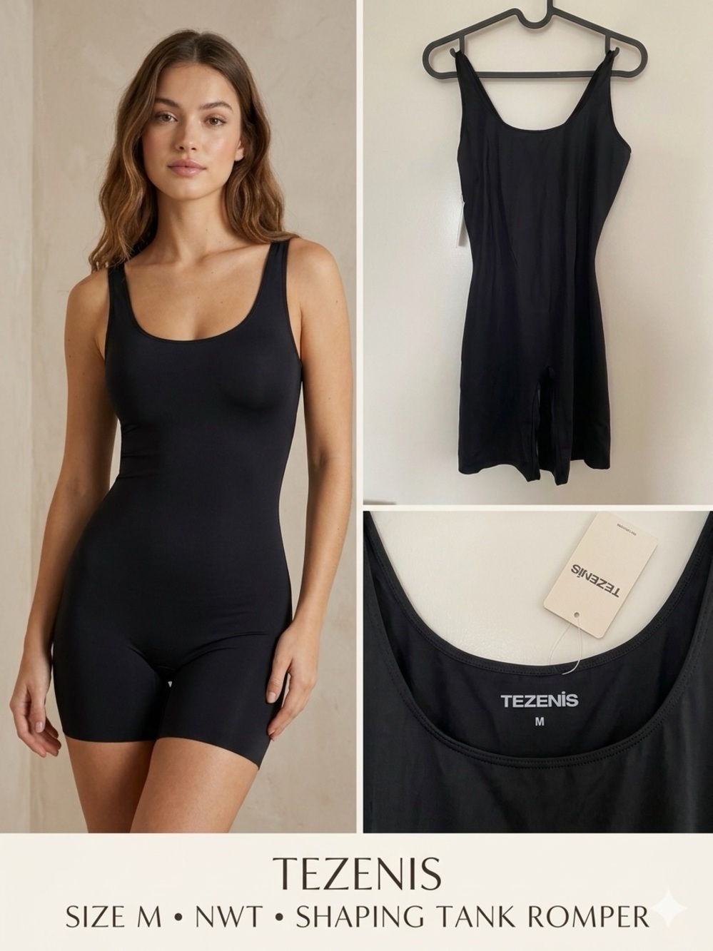 Tezenis Black Microfiber Shaping Romper Bodysuit Shorts Size M NWT
